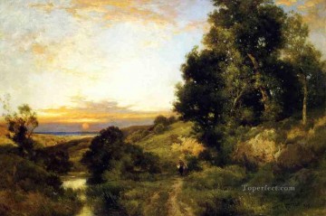 ブルック川の流れ Painting - 夏の午後遅くの風景トーマス・モラン川